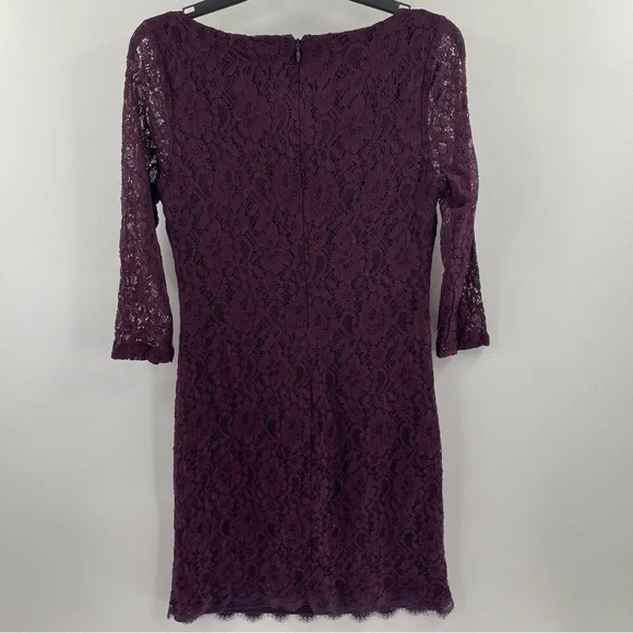 Dana Buchman Wine Colored Lace Lined Long Sleeve Mini Zip Back Scoop Neck Dress - Picture 6 of 10